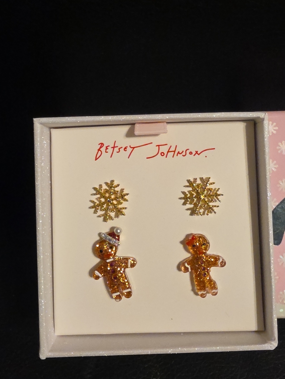 Betsey Johnson Gingerbread & Snowflake Holiday Earring Set